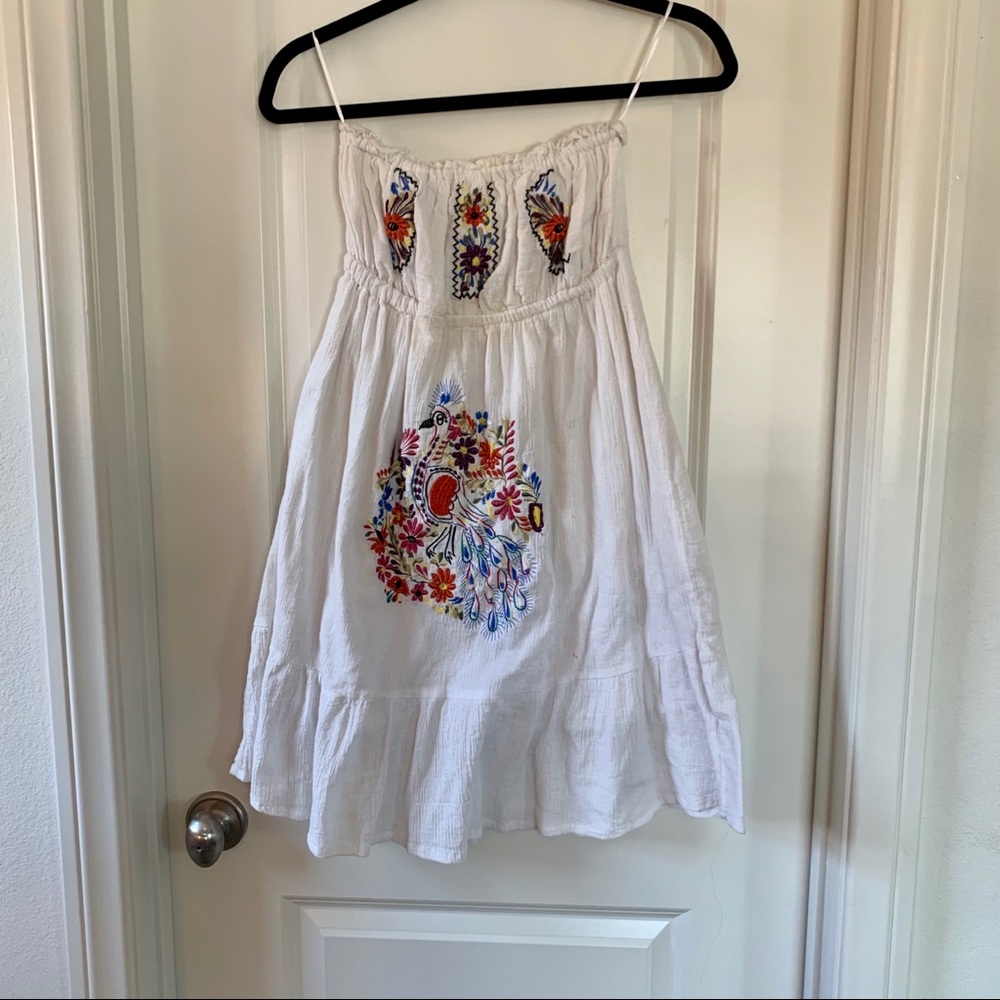 Boho festival strapless white embroidered dress